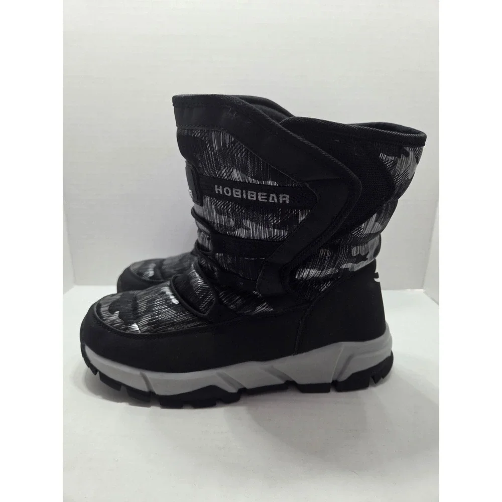 Hobibear Kids Winter Snow Boots Camo Black Grey Faux Fur Lined AW3771 Size 39